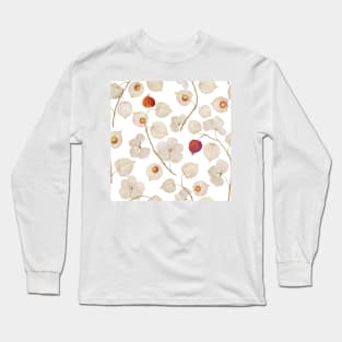 Physalis dry plants seamless watercolor pattern. Cape gooseberry flowers. Autumn Aztec Berries. Golden berry structure Long Sleeve T-Shirt